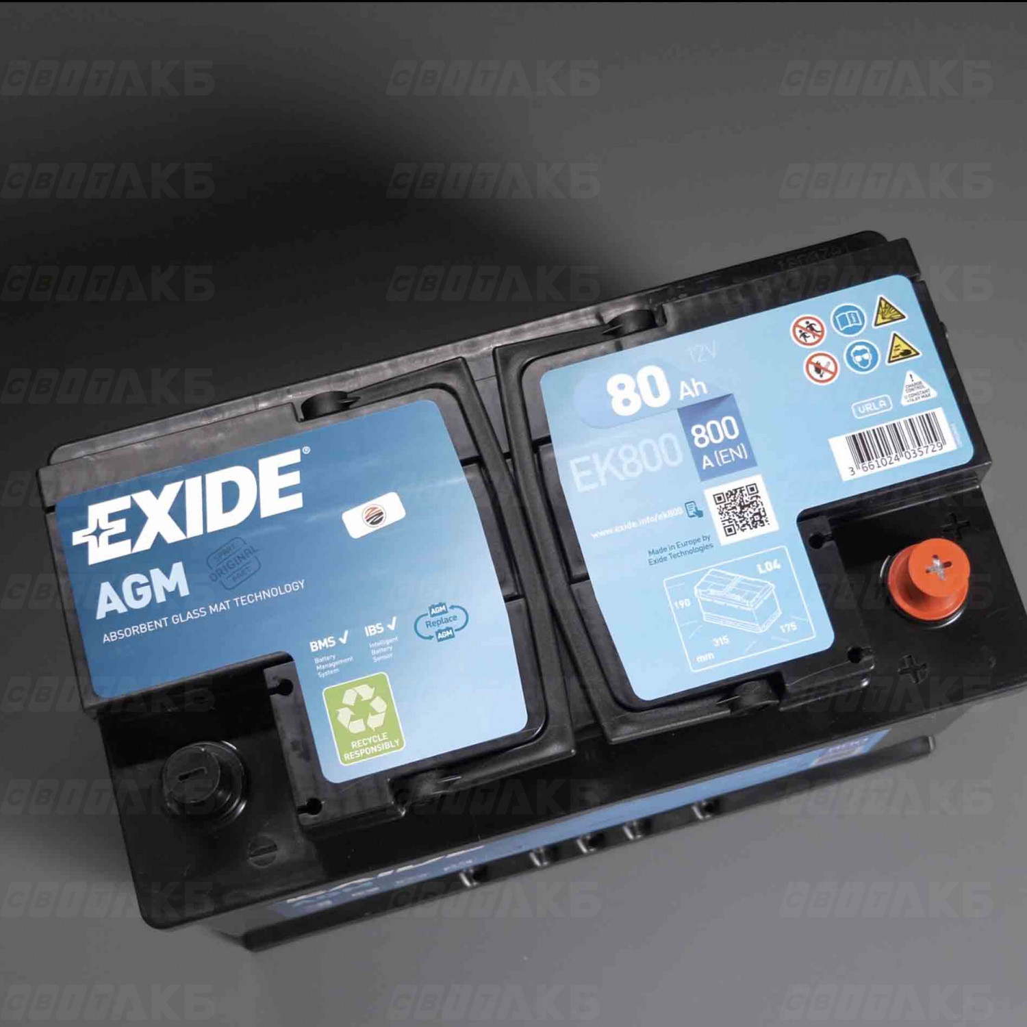 Акумулятор Exide 80Ah 800A Start-Stop AGM EK800 купити