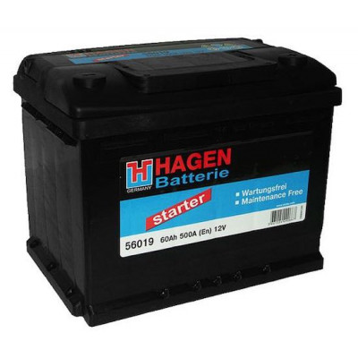 Авто аккумулятор Hagen 60Ah 500A Starter 56019