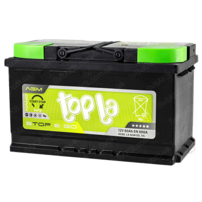 Авто аккумулятор Topla 80Ah 800A AGM